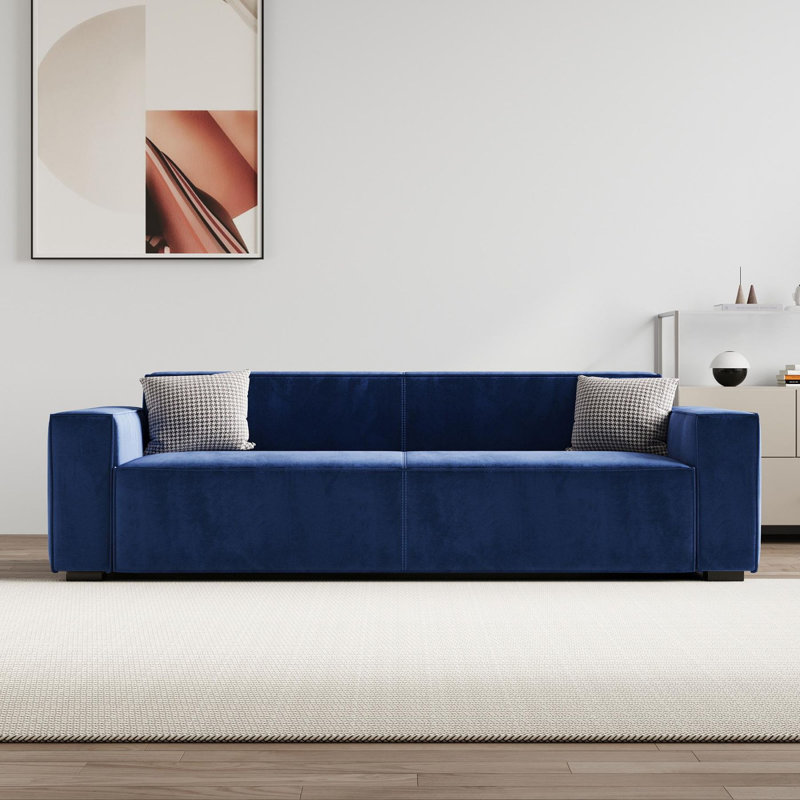 Modern Chenille Upholstered Sofa Latitude Run Upholstery Color Navy Blue